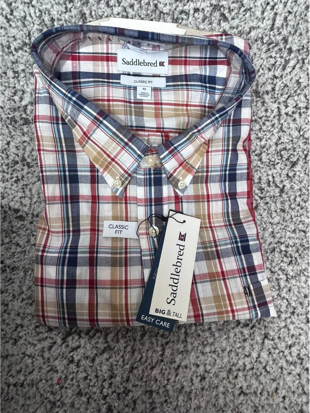 Saddlebred Classic Fit Button Down Shirt Mens 4X Big Tall Plaid NWT